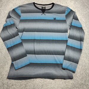 Zoo York Striped Long Sleeve T Shirt Men's M Blue Gray Cotton Polyester
